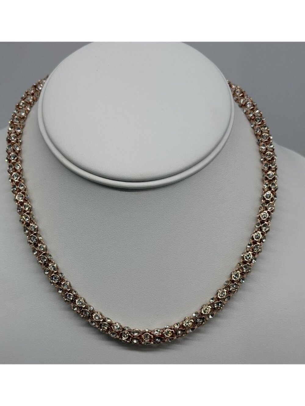 Swarovski Rounded Tubular Crystal Bright Gold Tone Necklace 14” With 3” Extender